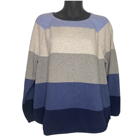 Karen Scott Blue Striped Sweater - Picture 1 of 4